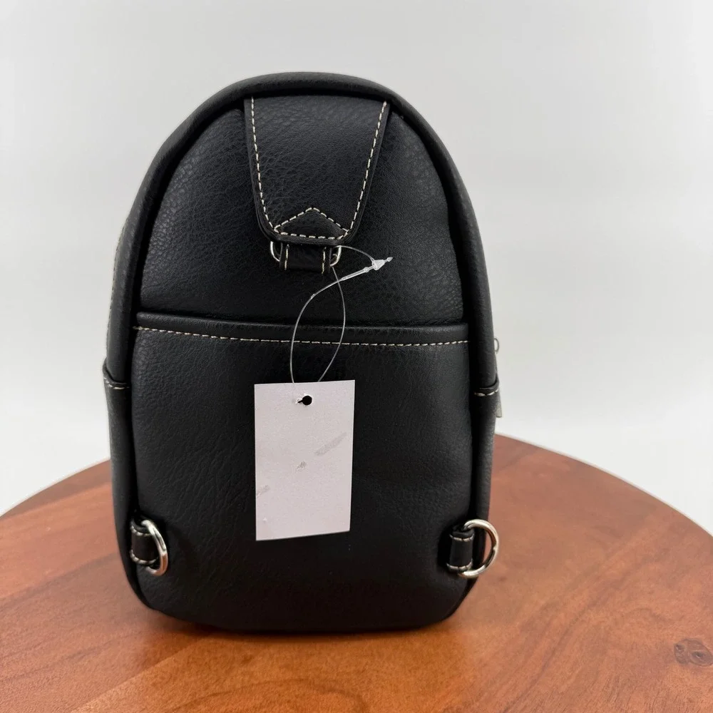 Black Faux Leather Sugar Skull Embroidered Studded Mini Backpack‎ Sling Bag NEW